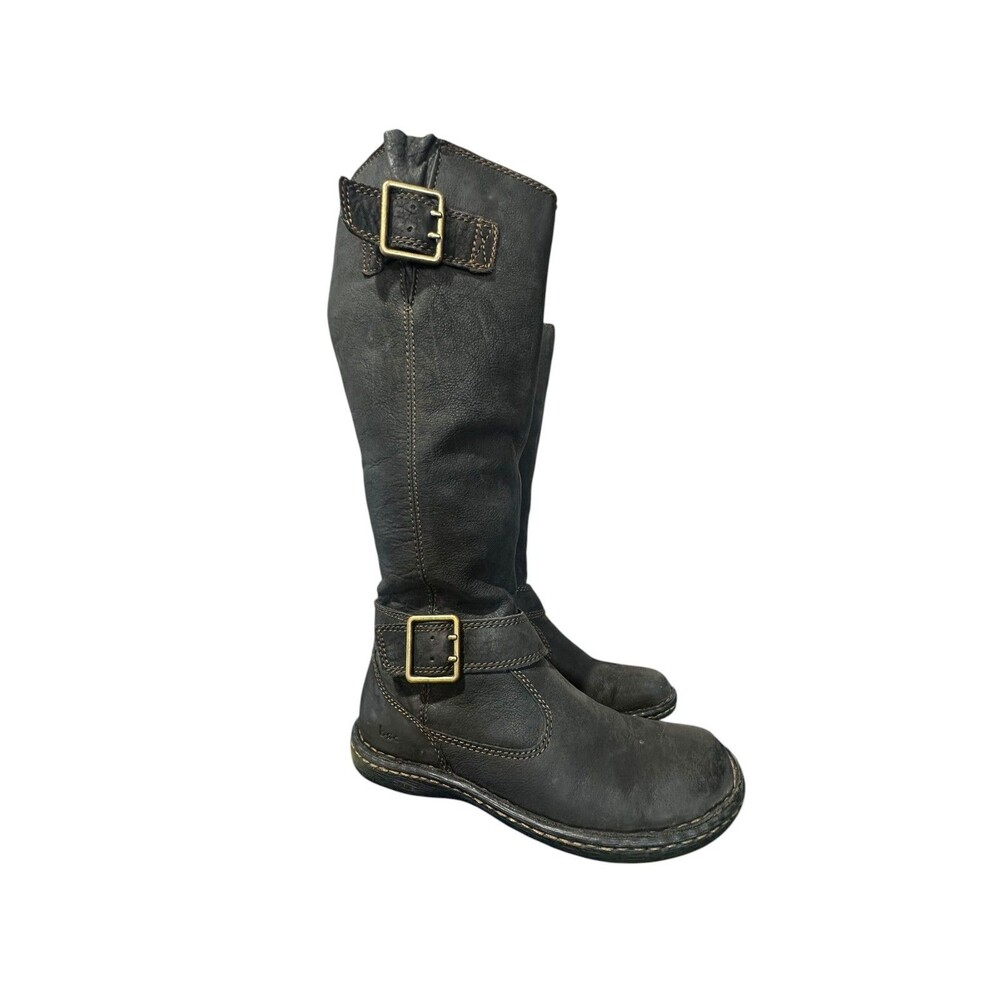 B.O.C. Women’s Tall Knee High Boots Black Leather Riding Buckle 6.5 M Boho Zip - Picture 2 of 12